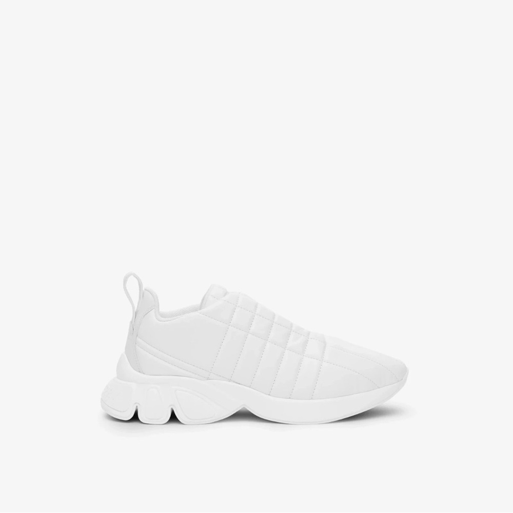BURBERRY White Women's Quilted Check Leather Low Top Sneakers 7.5